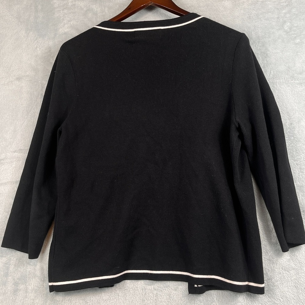 Evan Picone Womens M Open Cardigan Sweater Black White Trim Pockets Classic - Picture 4 of 8